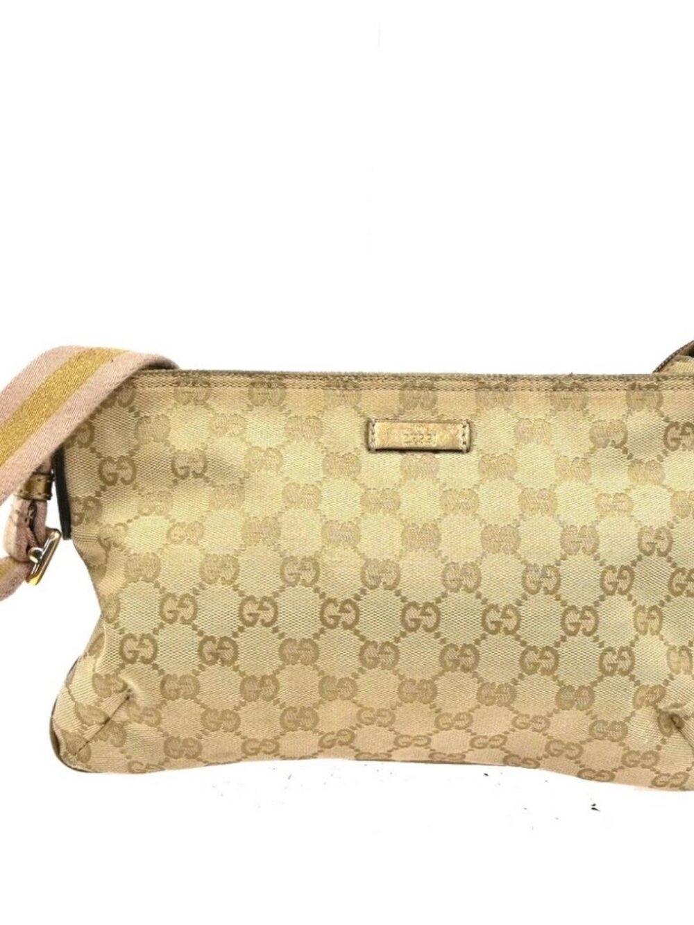 GUCCI Logo GG Pattern Crossbody Shoulder Bag Canvas Leather Beige GHW 67TA694